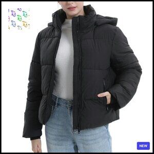 Cropped Puffer Jacket Quilted Lightweight Chic Winter Coat Removable Hood